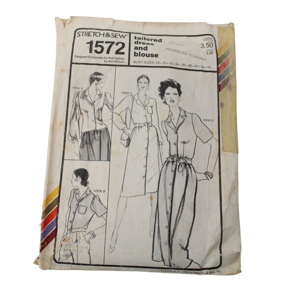 UNCUT Stretch & Sew Pattern 1572 Womens Tailored Dress Blouse Vintage 1979 93738 - Picture 1 of 5
